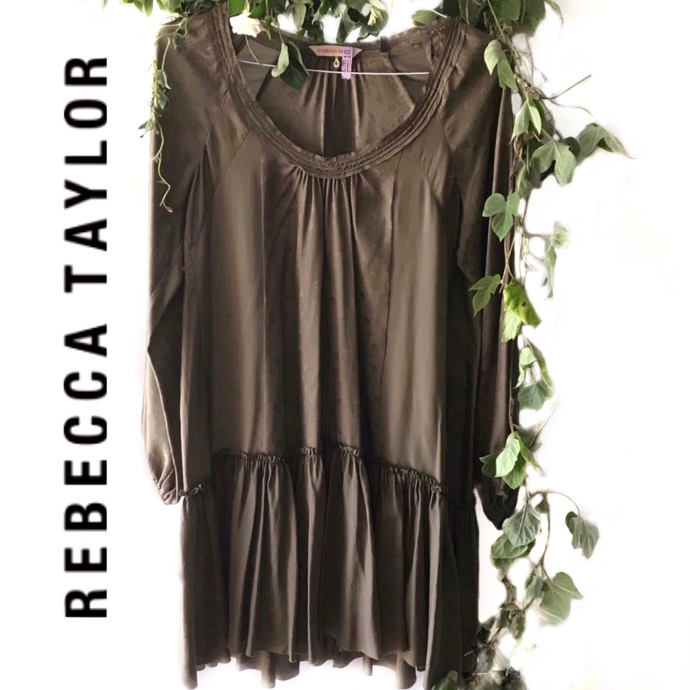 Rebecca Taylor Olive Moss Green Silk Dress